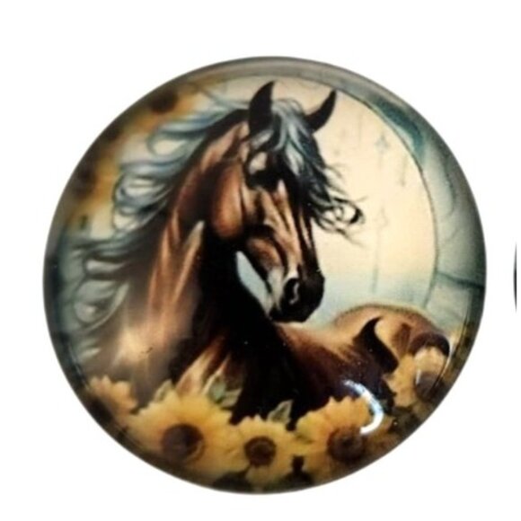 Set of 2 Brown Horse Glass Cabochons 1 Inch Round, Floral Dome Craft Supply for - Picture 7 of 7